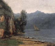 Gustave Courbet landscape with lake geneva painting